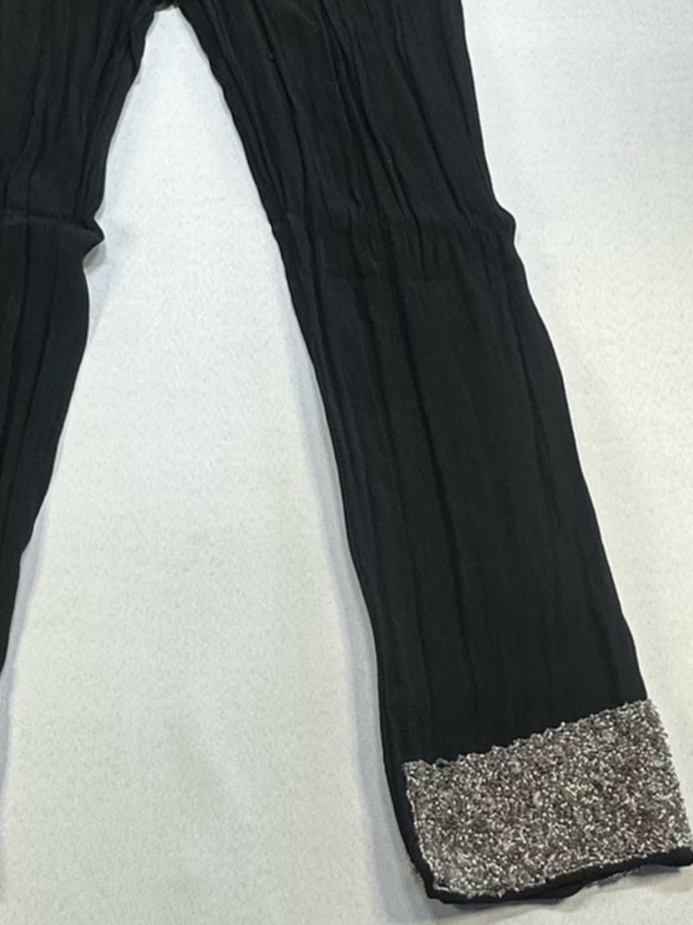 Free People Beaded Hem Crinkle Gauze Pants Medium Black Boho Embellished Rare